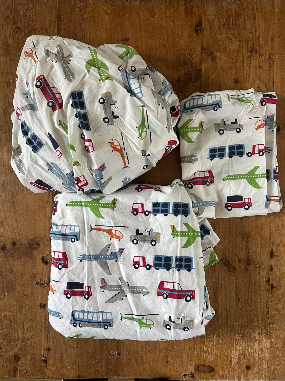 POTTERY BARN KIDS PLANES TRAINS AND AUTOMOBILES SHEET SET BOYS TWIN